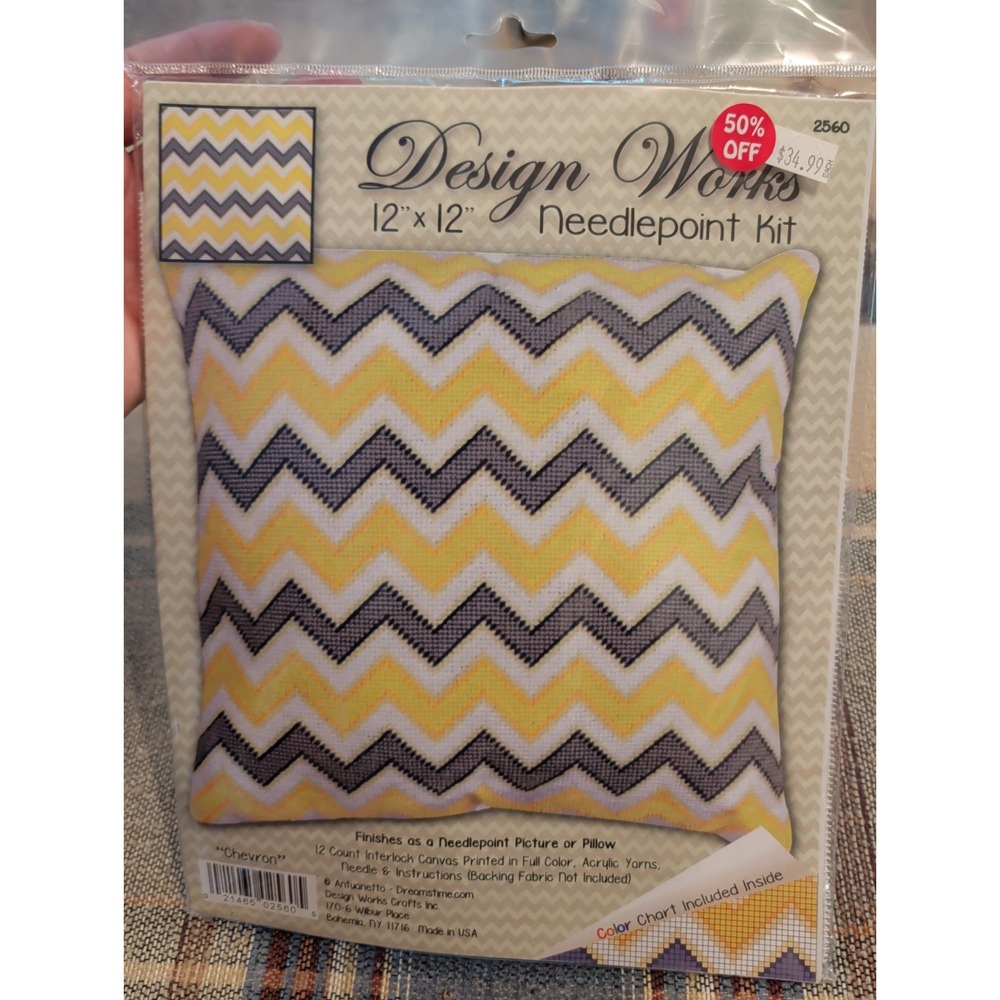 New Design Works Kit 12" X 12" Pillow Or Needlepoint Picture Chevron